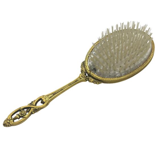 Vintage Ormalu 3 Piece Vanity Set Gold Tone Brush Comb Mirror - Picture 3 of 12